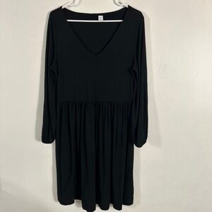 Old Navy Dress Womens Large Black  Long Sleeve V-Neck Empire Waist Jersey